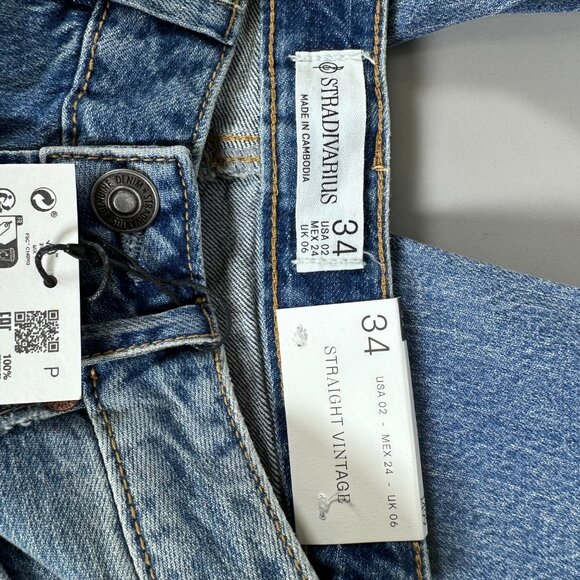 Women's Stradivarius D98 Straight-Leg Vintage Effect Jeans US 2 - Picture 4 of 6